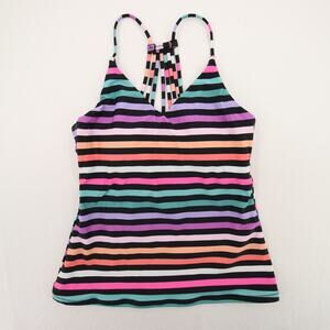 Raisins Tankini Swim Top Rainbow Stripe VNeck Racerback Padded Size Small NWT